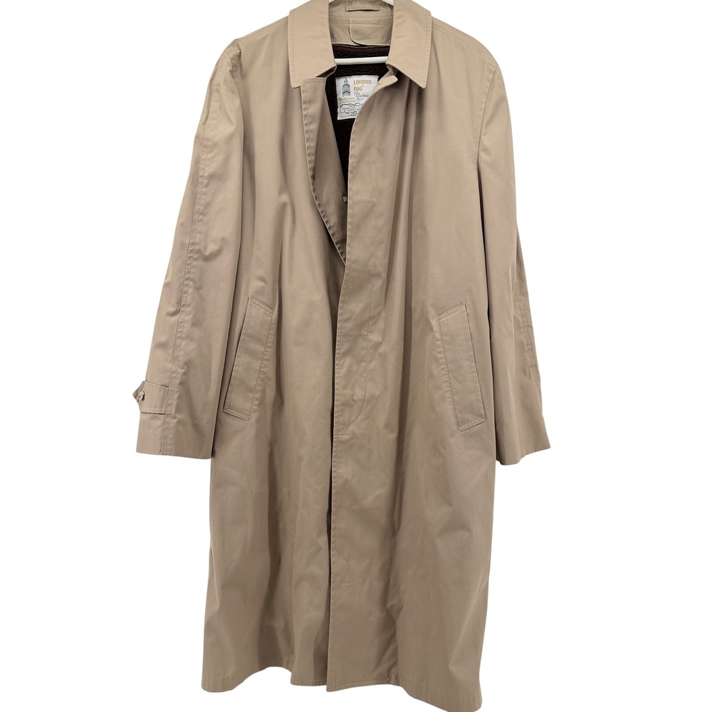 Vintage London Fog Maincoats Trench Coat Tan Faux Fur Zip Out Lining Mens